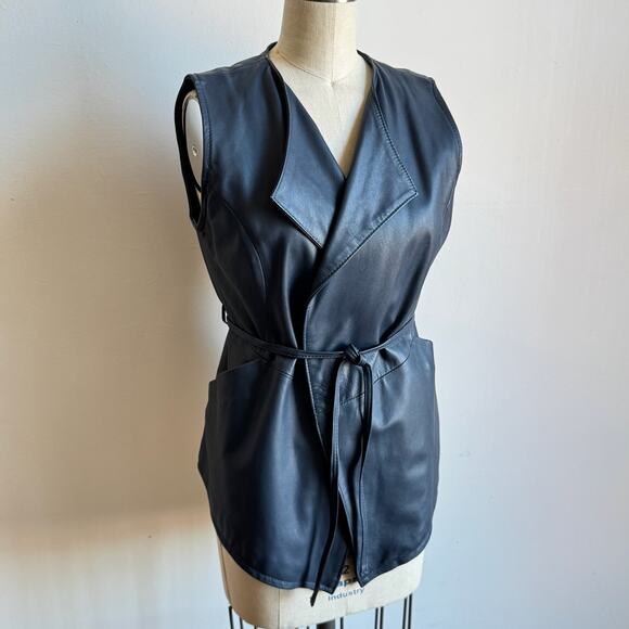 SARACENO BELLAGIO Blue Leather Belted Vest - Picture 1 of 11